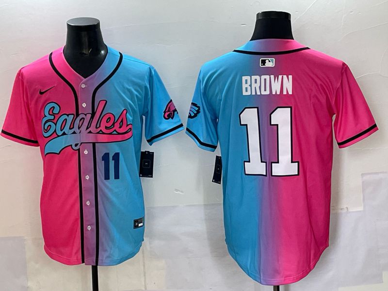 Men 2025 Philadelphia Eagles 11 Brown Blue pink Nike Limited NFL Jersey style 05
